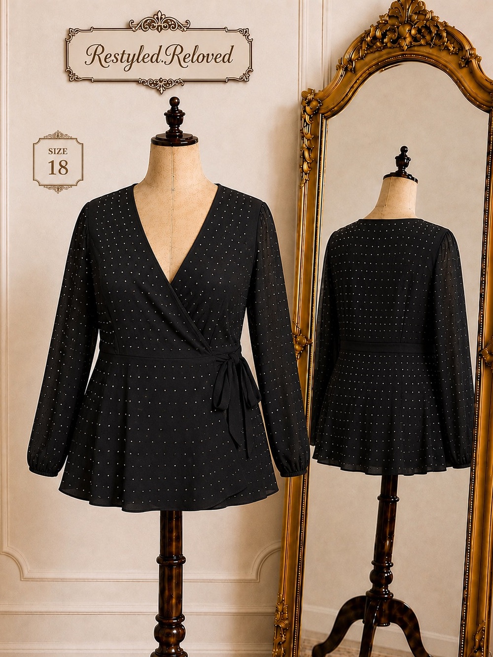 City Chic Bling Flirt Wrap Top | Black Rhinestone Studded | NWT | Size 18